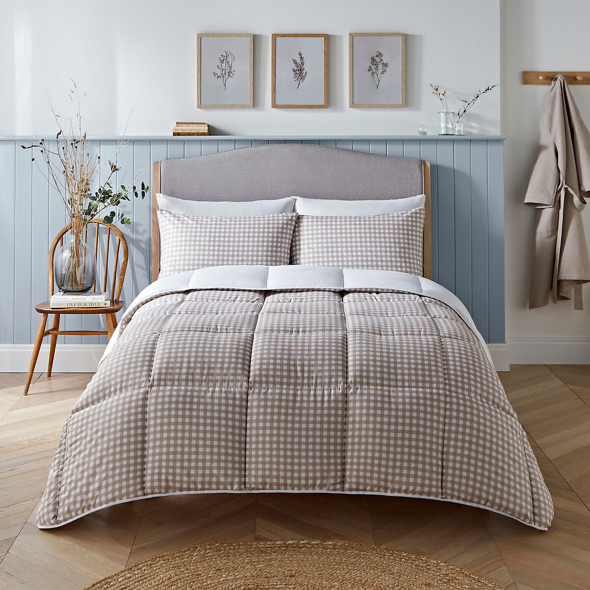 10.5 Tog Gingham Coverless Duvet and Pillowcase Set taupe, NIGHT LARK