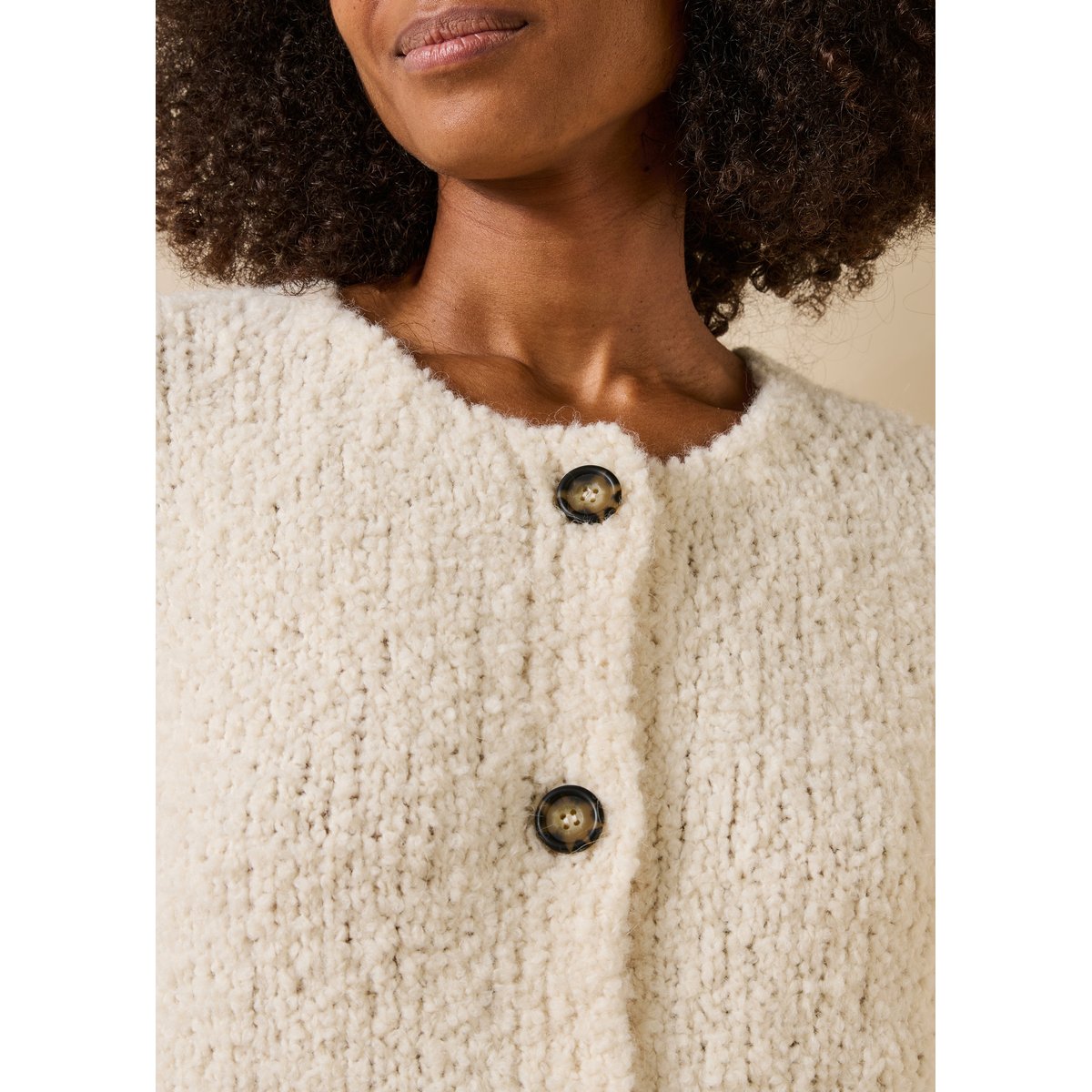 Gilet sans manches maille bouclette ecru, LA FEE MARABOUTEE