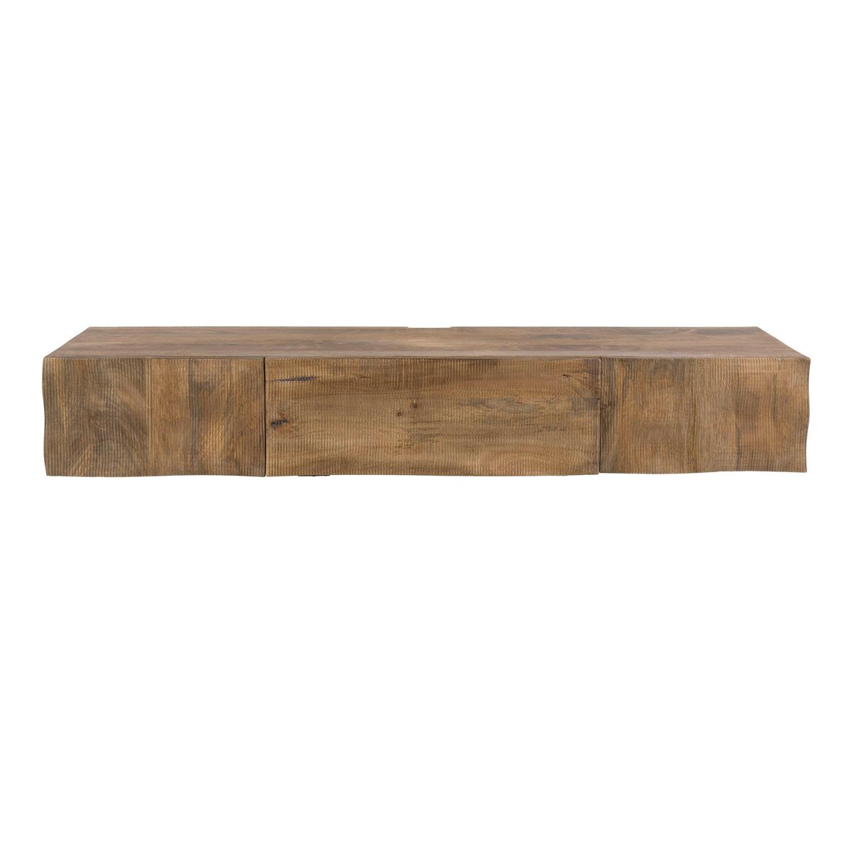 Meuble TV suspendu bois rainuré 2 portes 1 abattant DELHI beige, PIER IMPORT