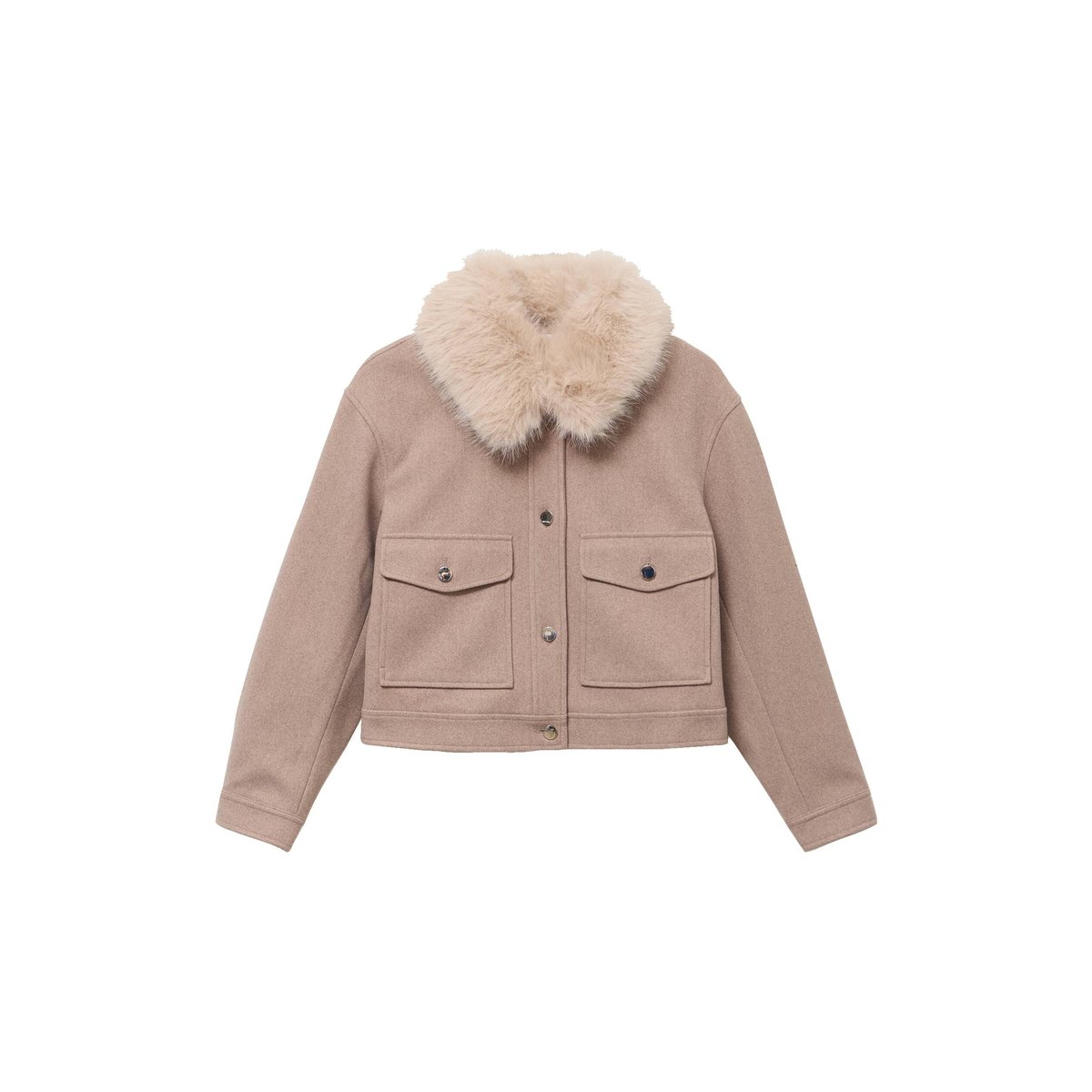 Veste droite cropped col tailleur taupe, CACHE CACHE