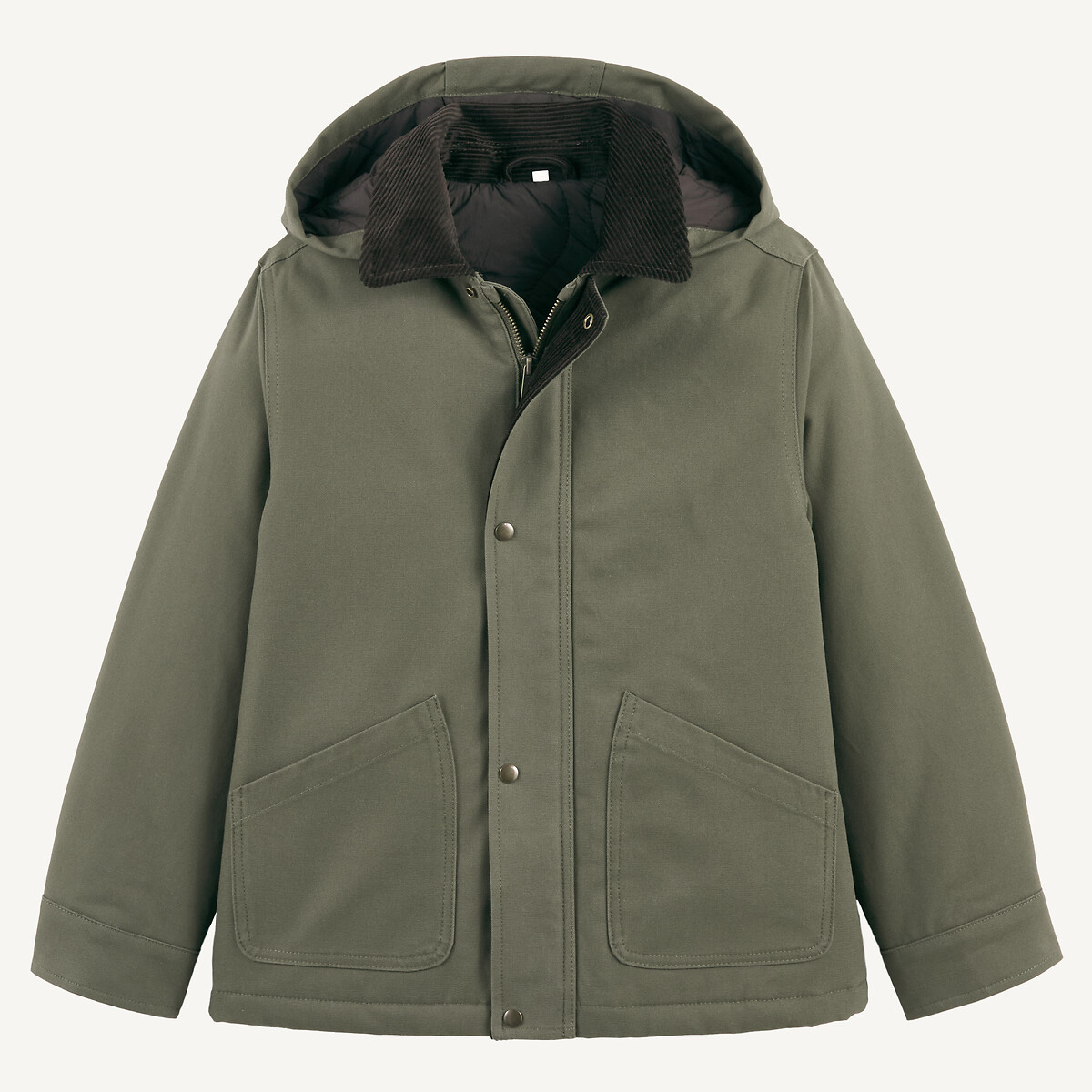 Removable Hood Jacket with Velour Collar khaki green, LA REDOUTE COLLECTIONS