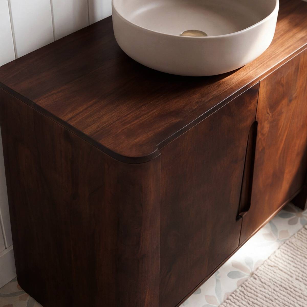 Meuble sous vasque en bois de manguier LIRIEL bois foncé, MADE IN MEUBLES