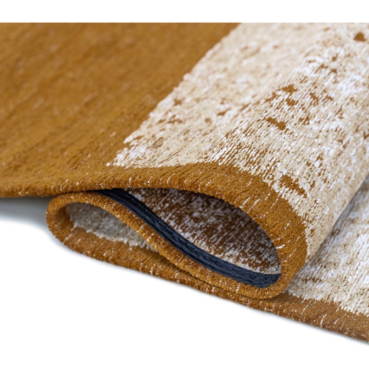 Tapis intérieur et extérieur jacquard, SKIP jaune ocre et beige sable, RECOLLECTION