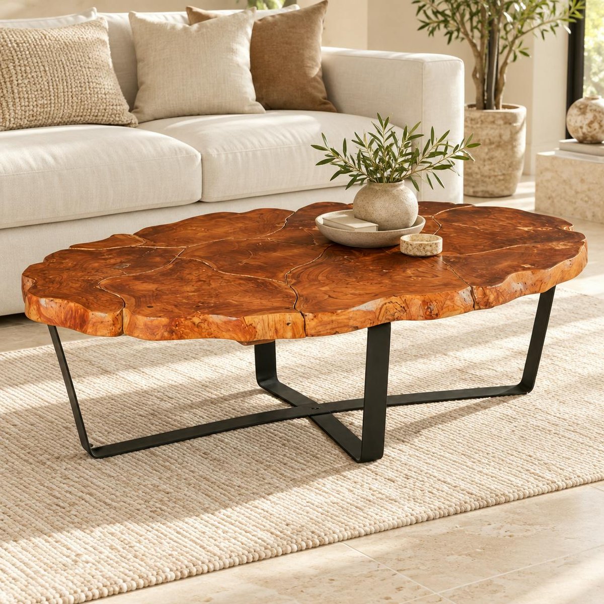 Table basse ovale teck massif recyclé BALTIMORE bois naturel, PIER IMPORT