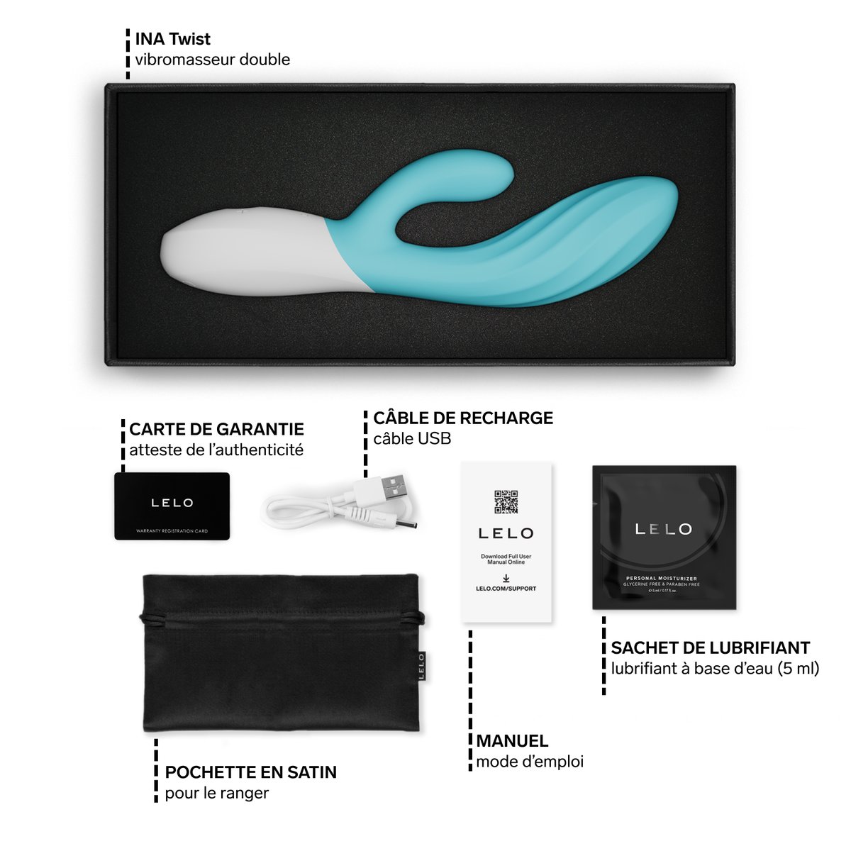 LELO INA Twist Stimulateur Clitoridien Point G Vibromasseur Double Action, Lavander aqua, LELO