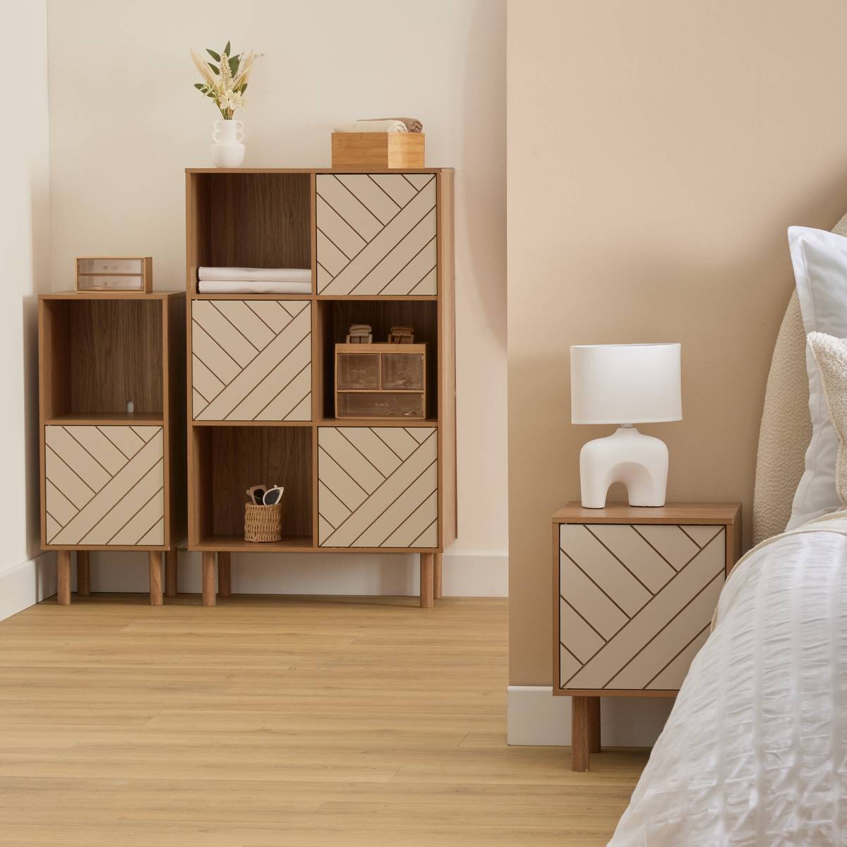 Étagère 6 cases et 3 portes motif rayé MIX'N'MATCH marron, 5FIVE SIMPLY SMART