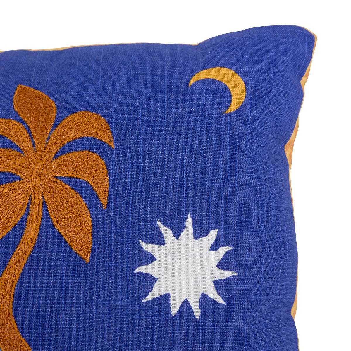 Coussin en coton brodé LIBERTAD bleu indigo, ATMOSPHERA