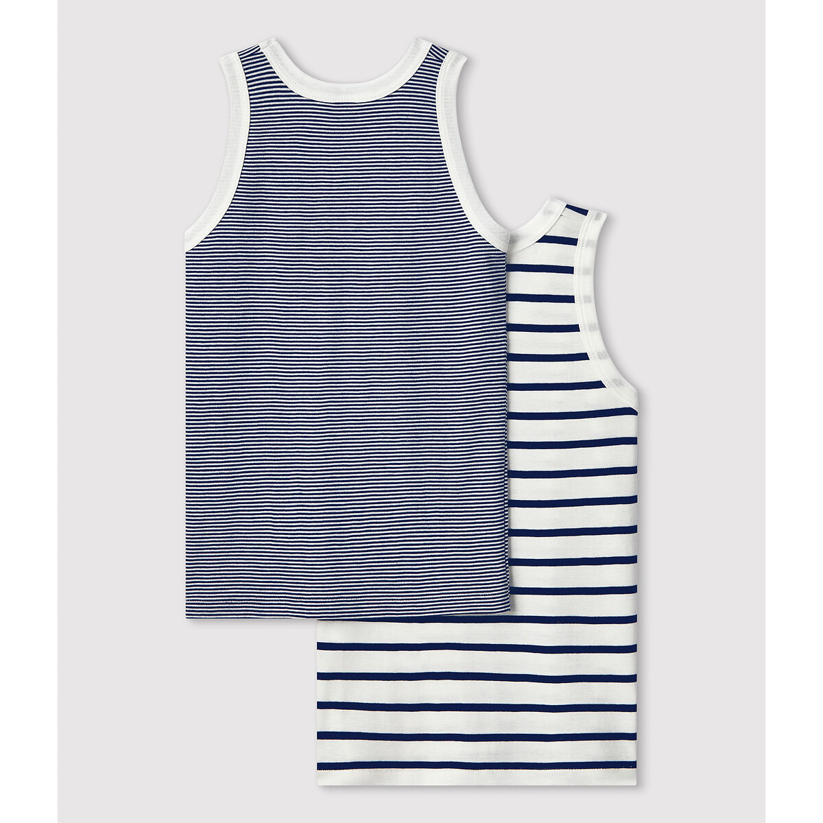 Pack of 2 Vest Tops blue striped/white, PETIT BATEAU
