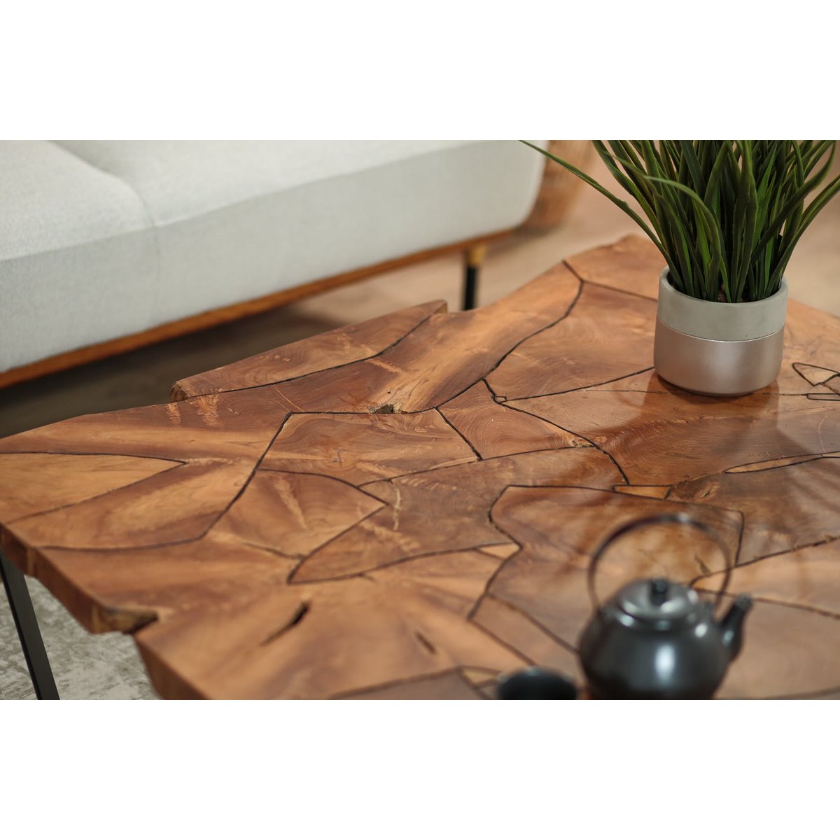 Table basse carrée teck massif recyclé D100 cm BALTIMORE bois naturel, PIER IMPORT