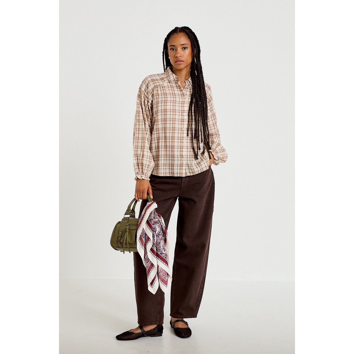 Chemise coupe ample manches longues marron, CACHE CACHE