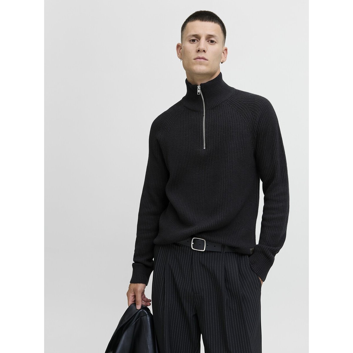 Trucker Jumper with Half Zip black, JACK & JONES