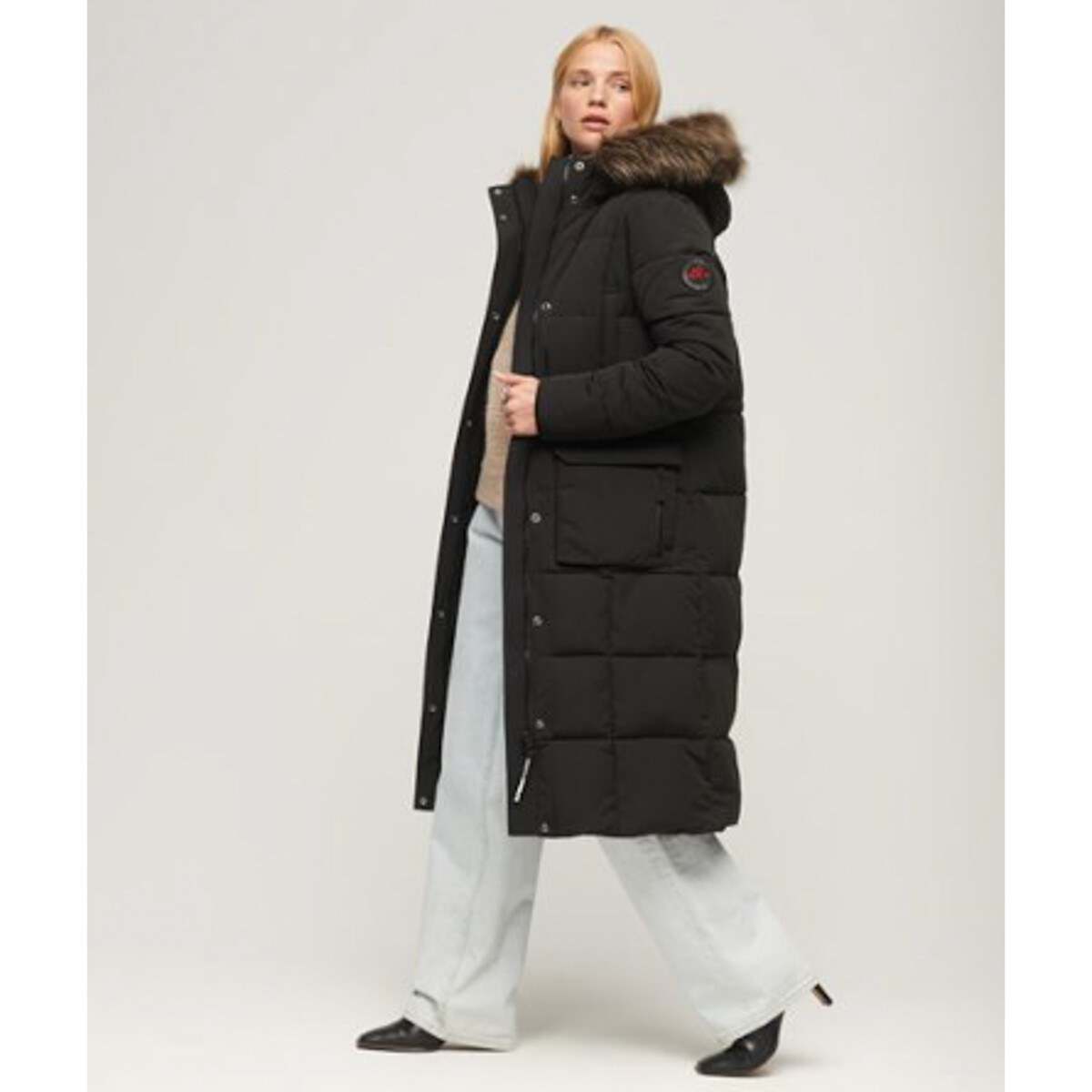Doudoune Everest longue à capuche noir, SUPERDRY