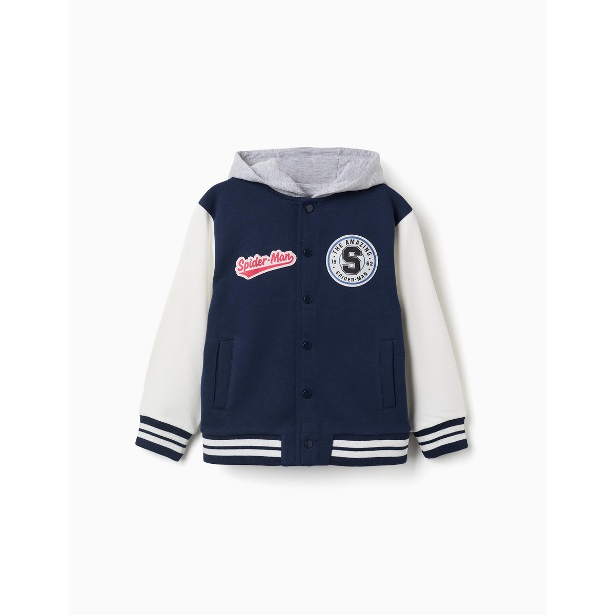 Blouson bomber en coton peigné à capuche Spider-Man bleu foncé, ZIPPY