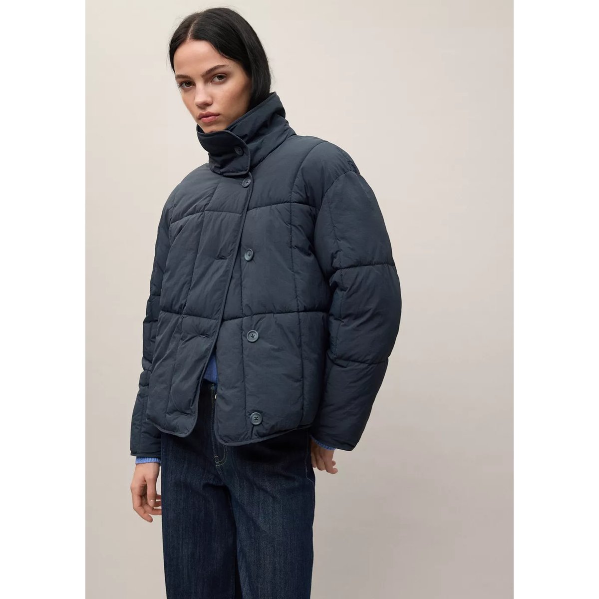 Anorak matelassé boutons bleu marine, MANGO TEEN