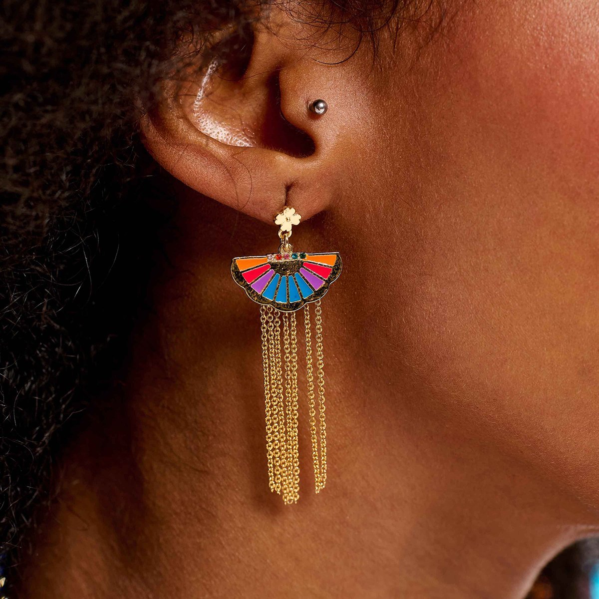 Boucles d'oreilles avec cabochon et chaînes pour oreilles percées SANCHO multicolore, HIPANEMA