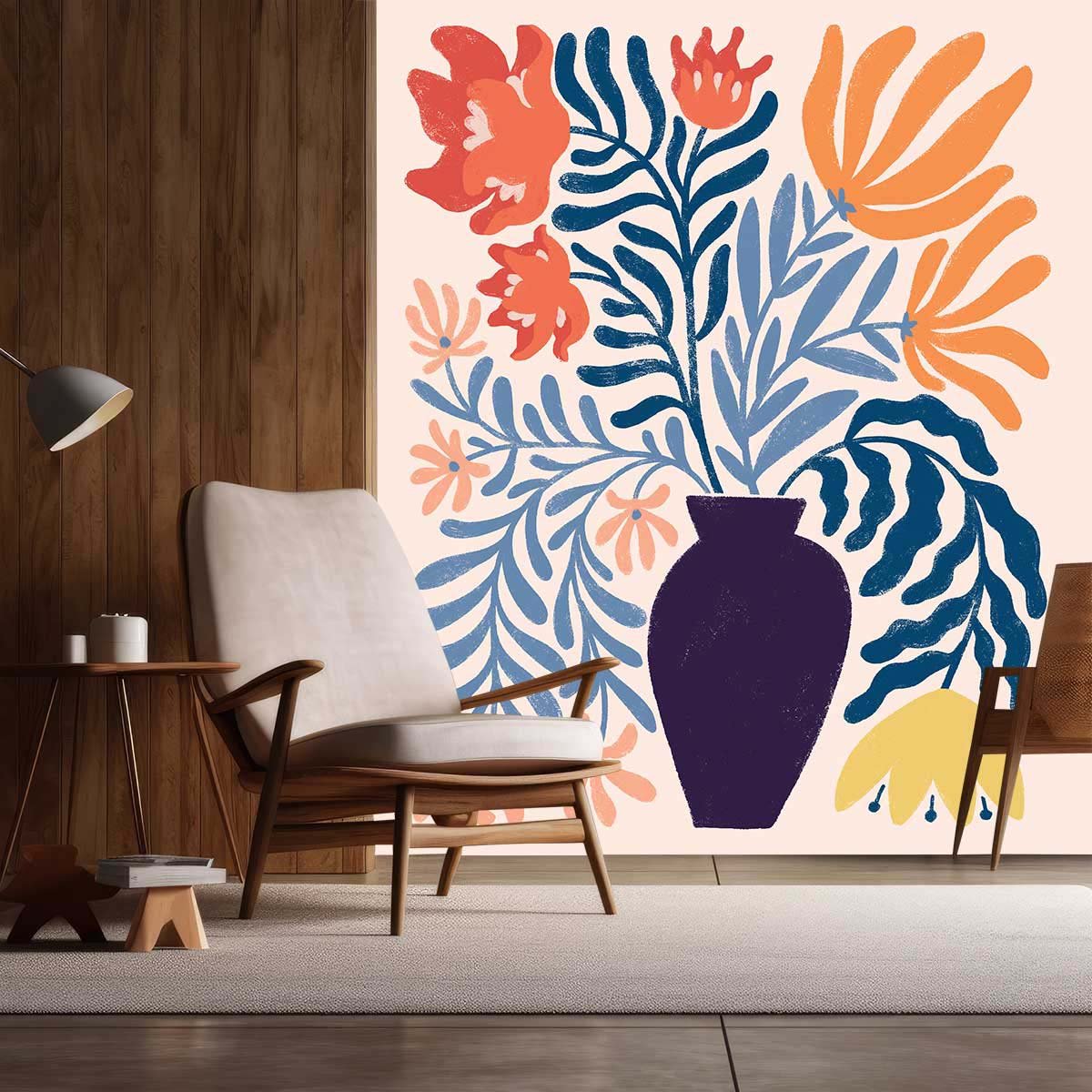 Papier peint feuilles bouquet de fleurs abstraites intissé, HEXOA