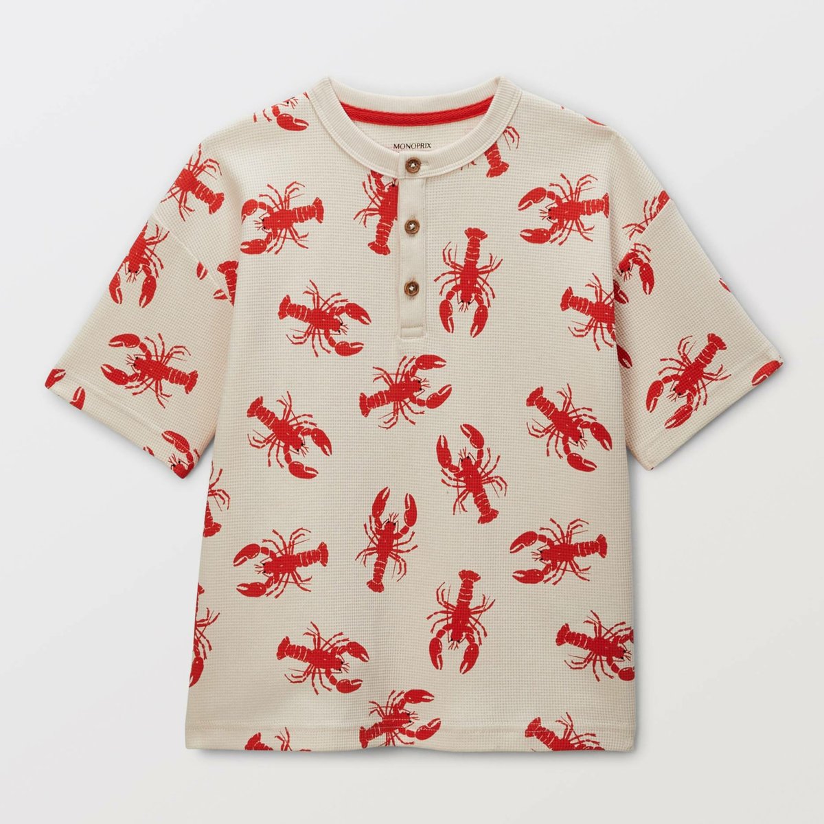 T-shirt manches courtes en nid d'abeille imprimé en coton BIO GOTS winter white, MONOPRIX