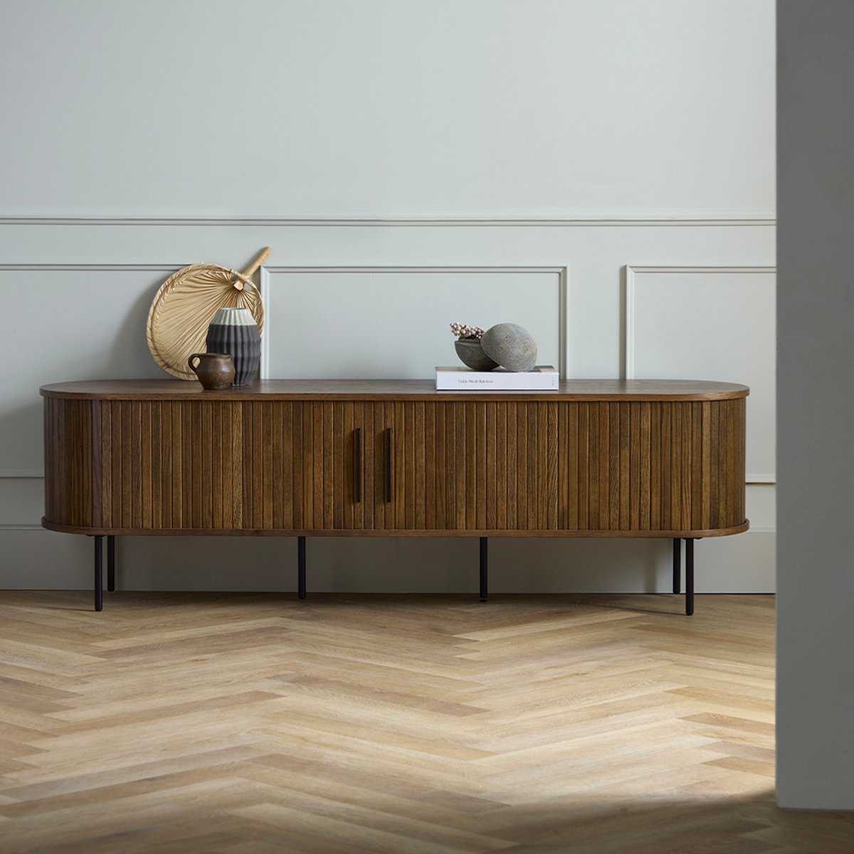 Meuble bas 2 portes 180 cm - Bois foncé - ALBA marron, MAISON AUBERTIN