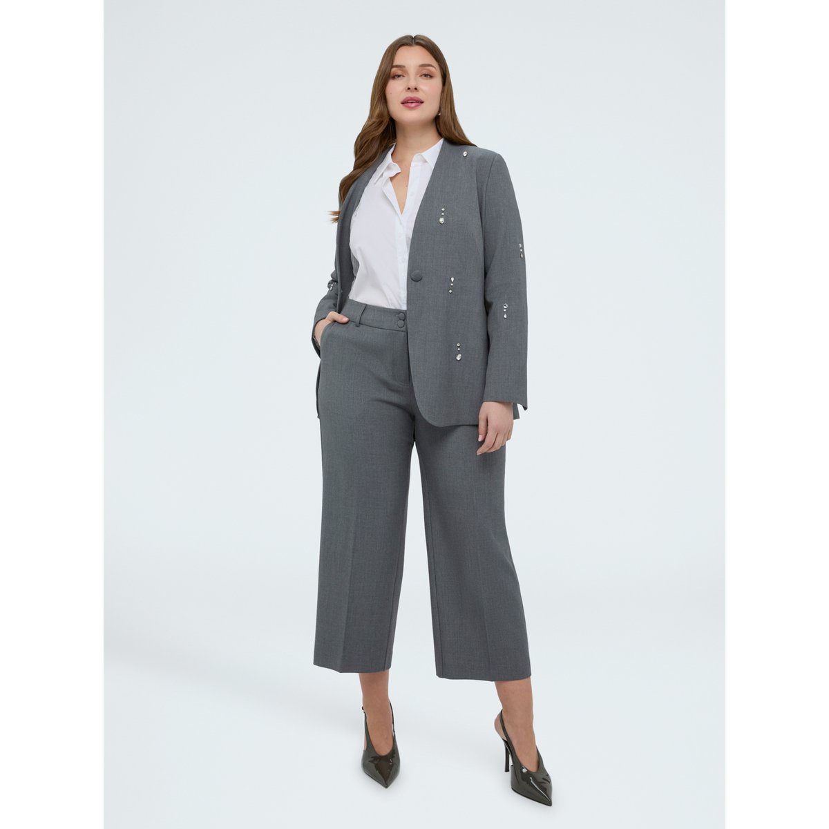 Pantalon Cropped en tissu chiné gris, FIORELLA RUBINO