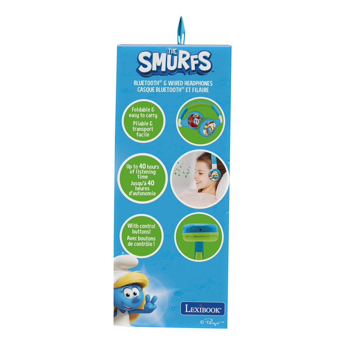 Casque 2 en 1 Schtroumpfs Bluetooth et Filaire avec limitation de son bleu, LEXIBOOK