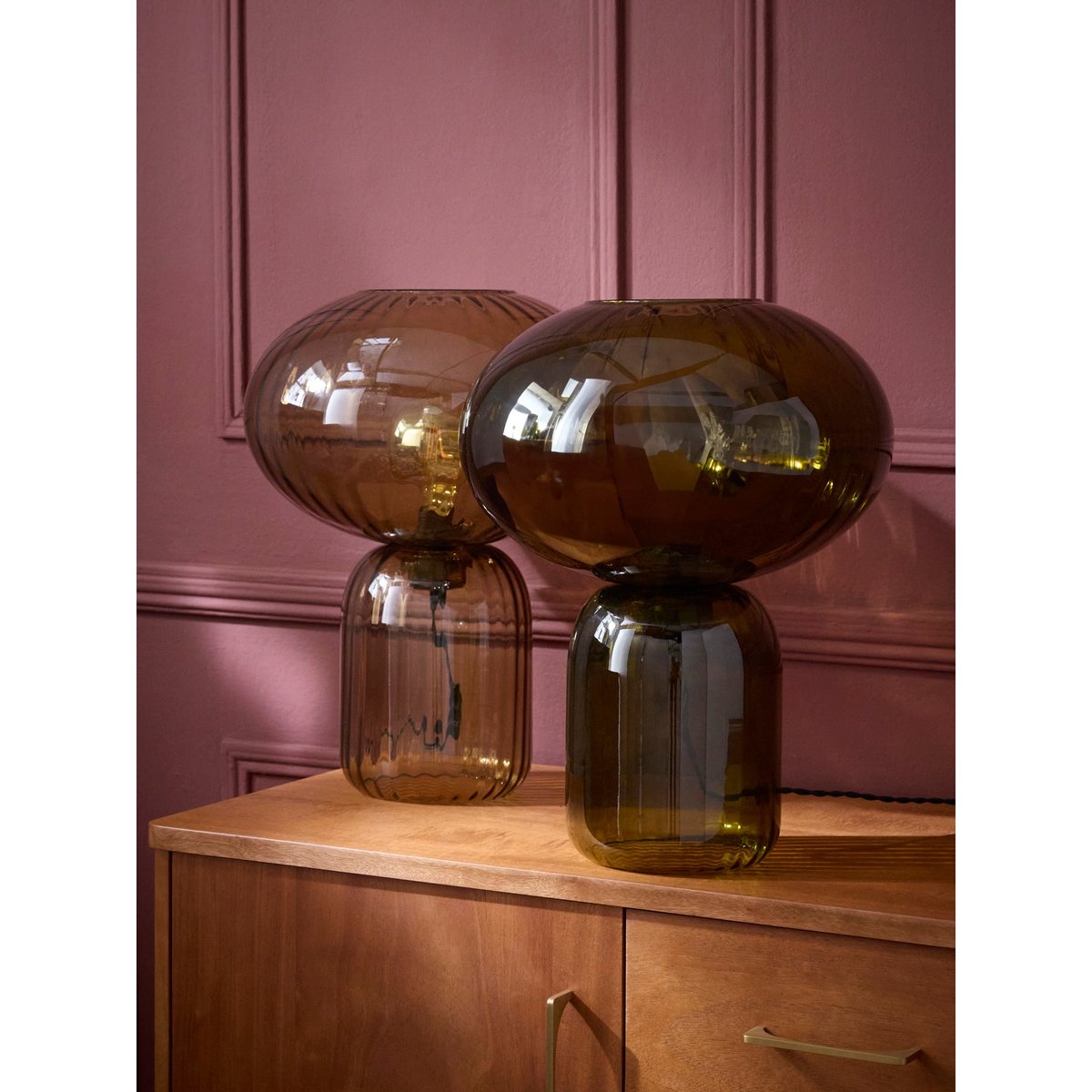 Lampe MARTIN en verre ciselé XL cognac, CYRILLUS