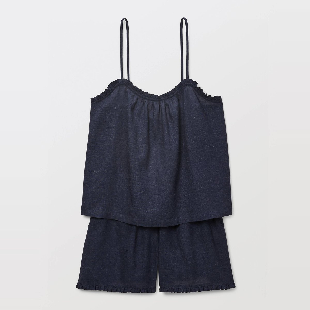 Pyjashort uni en viscose lin marine, MONOPRIX