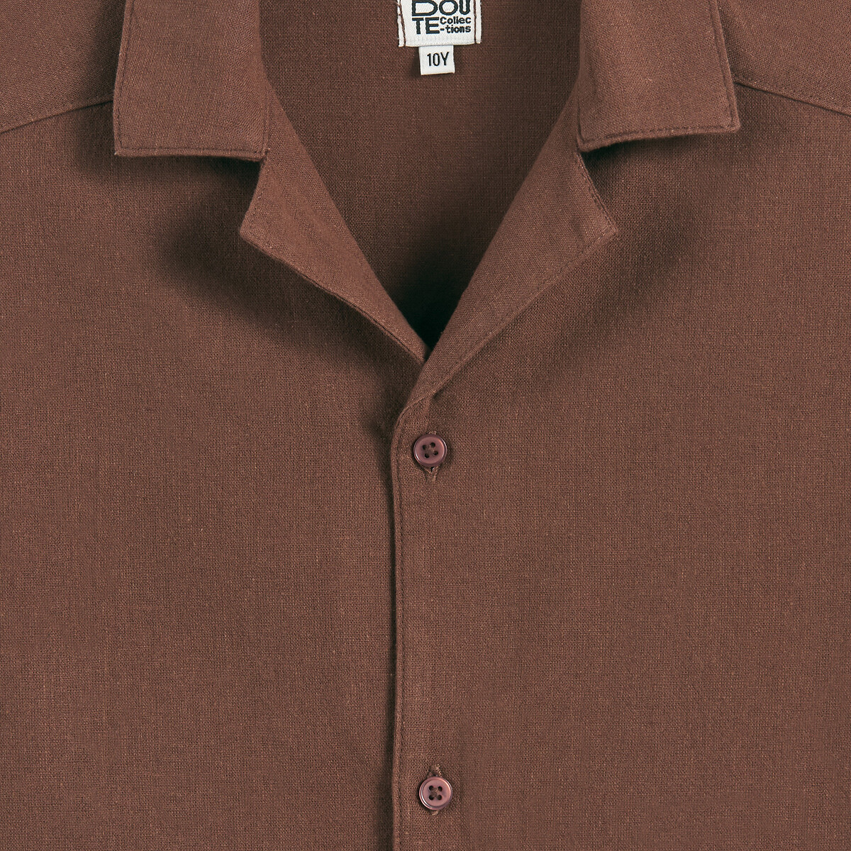 Camisa de manga corta de algodón/lino marrón, LA REDOUTE COLLECTIONS
