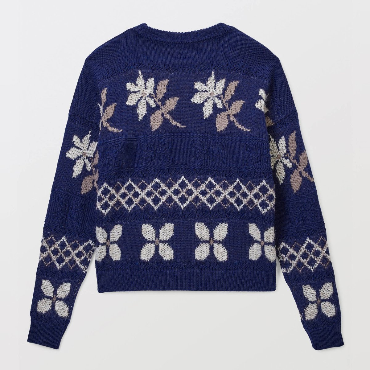 Pull jacquard à fleurs contenant de la laine marine, MONOPRIX