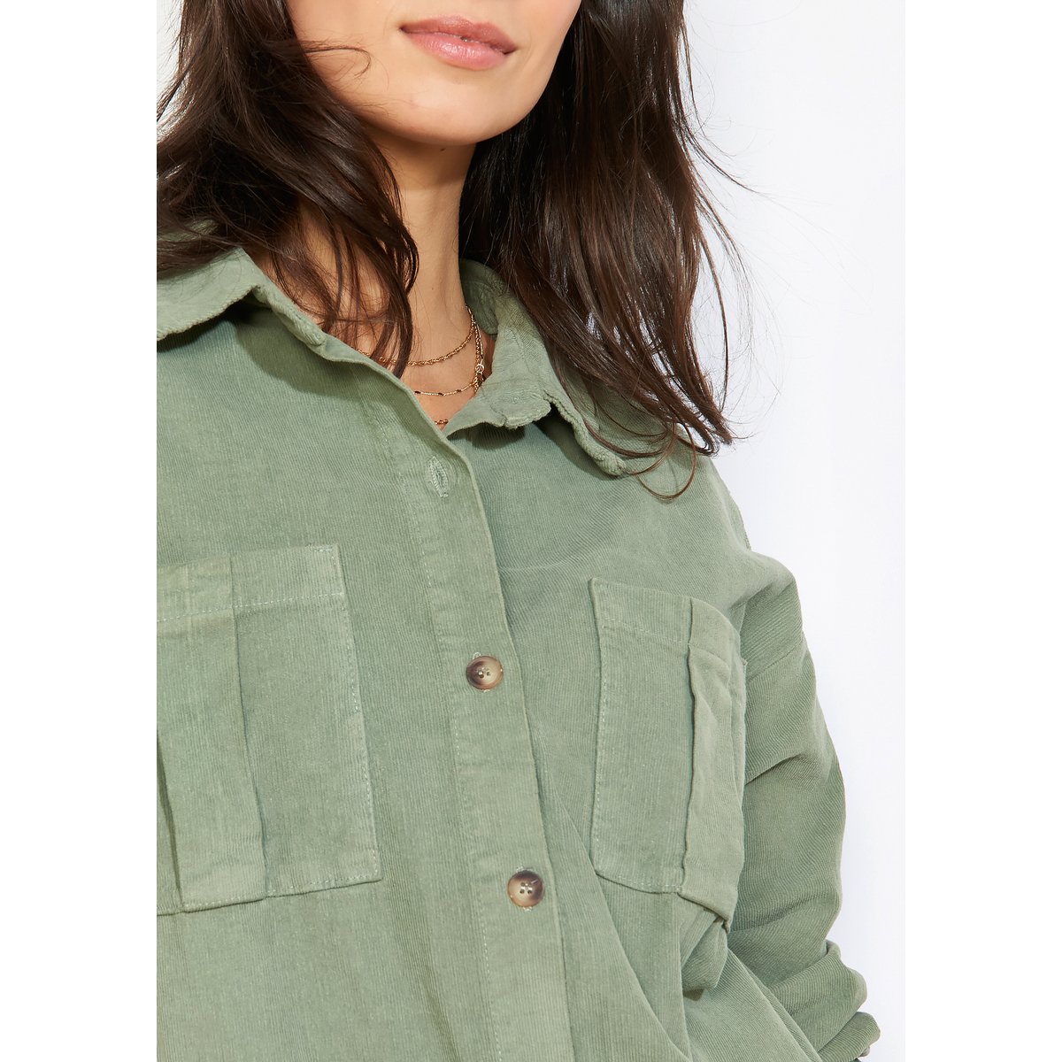 Robe chemise courte en velours khaki, LOLALIZA
