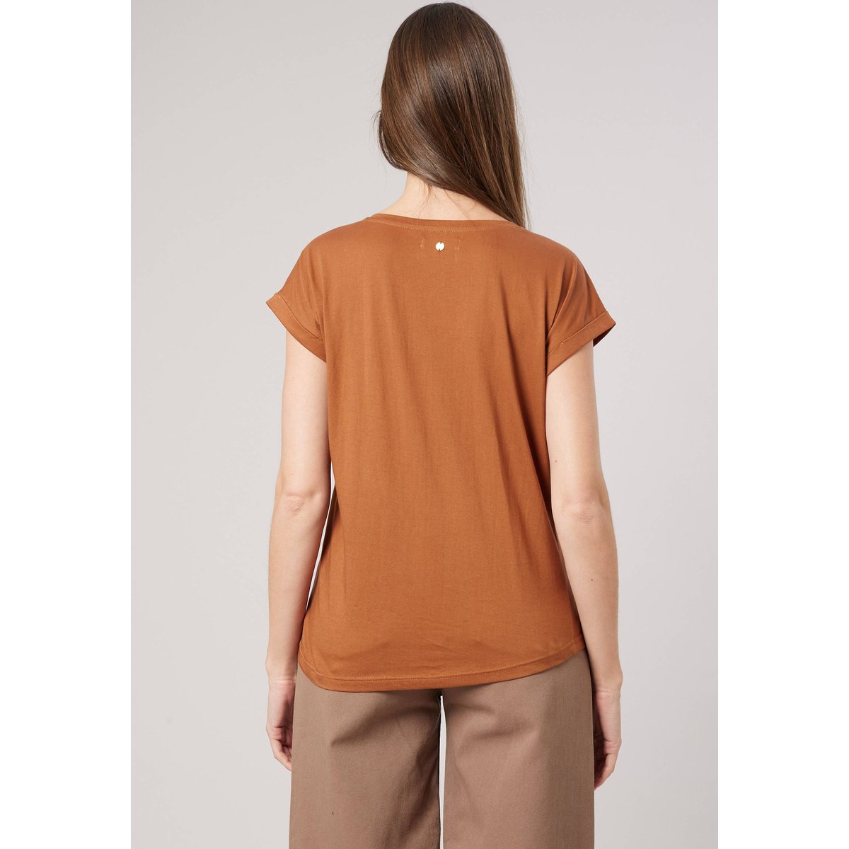 T-shirt regular femme en 100% coton jersey imprimé "hope" orné de perles LEXIE whisky, DEELUXE