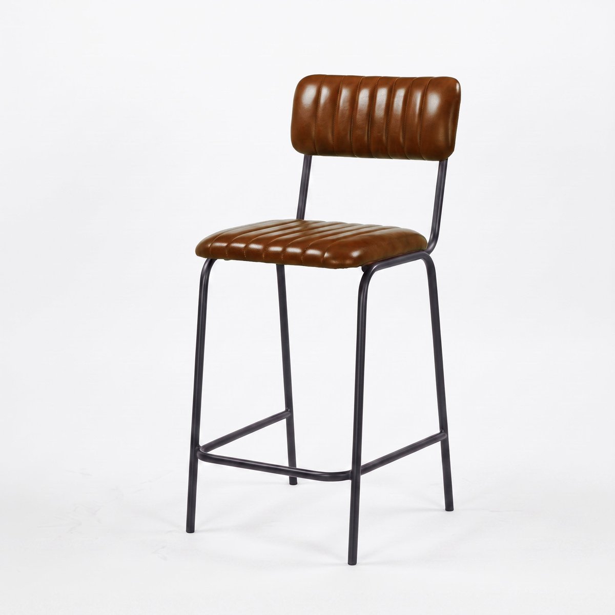 Lot de 2 chaises de bar 65 cm en cuir - ARSÈNE marron, MAISON PAVANE