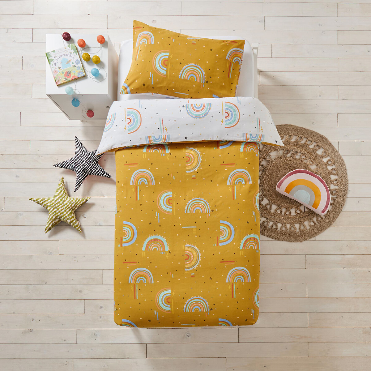 Rainbow Tribe Kids 100% Cotton Duvet Cover and Pillowcase Set mustard, LITTLE FURN