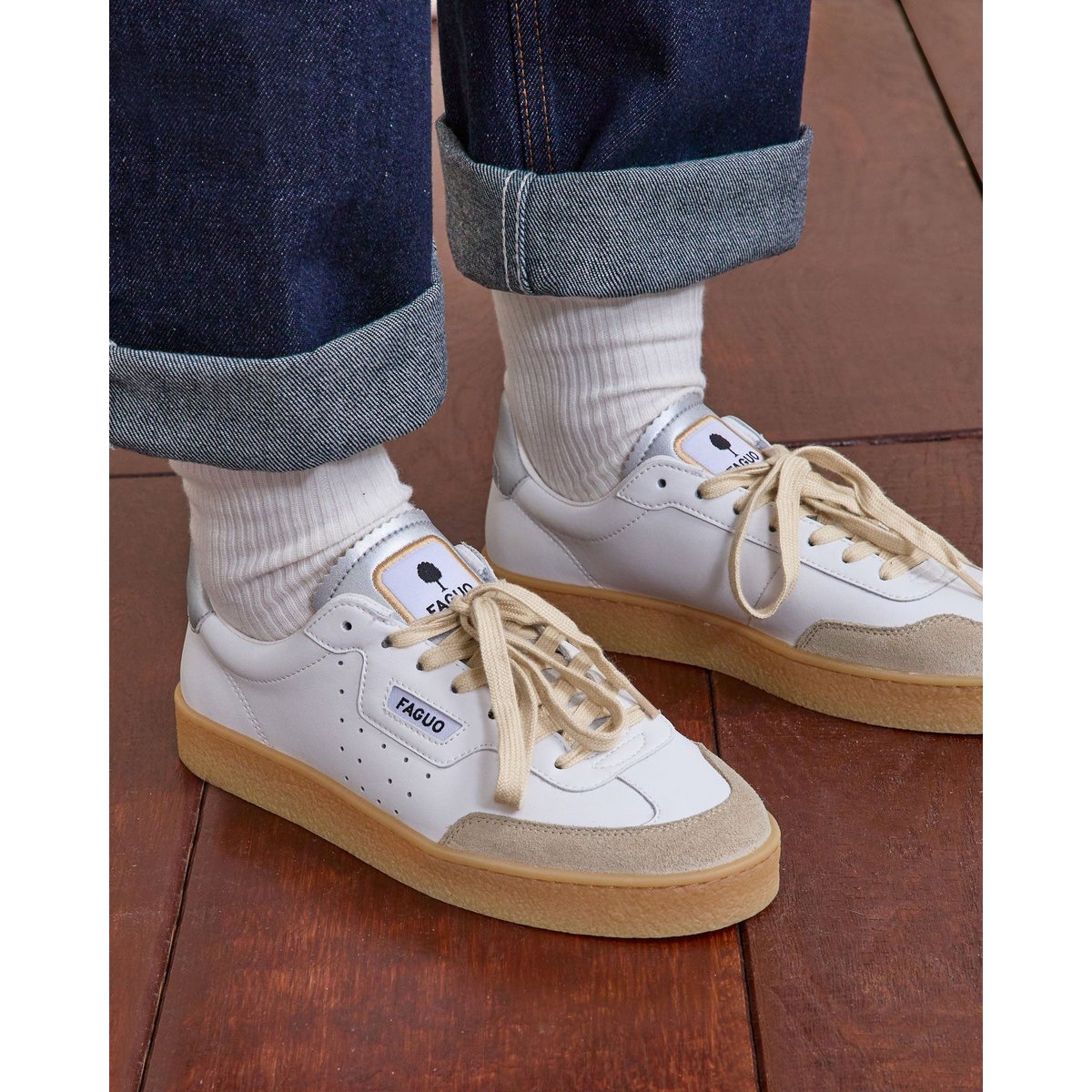 Baskets basses cuir suede LUMBO blanc, FAGUO