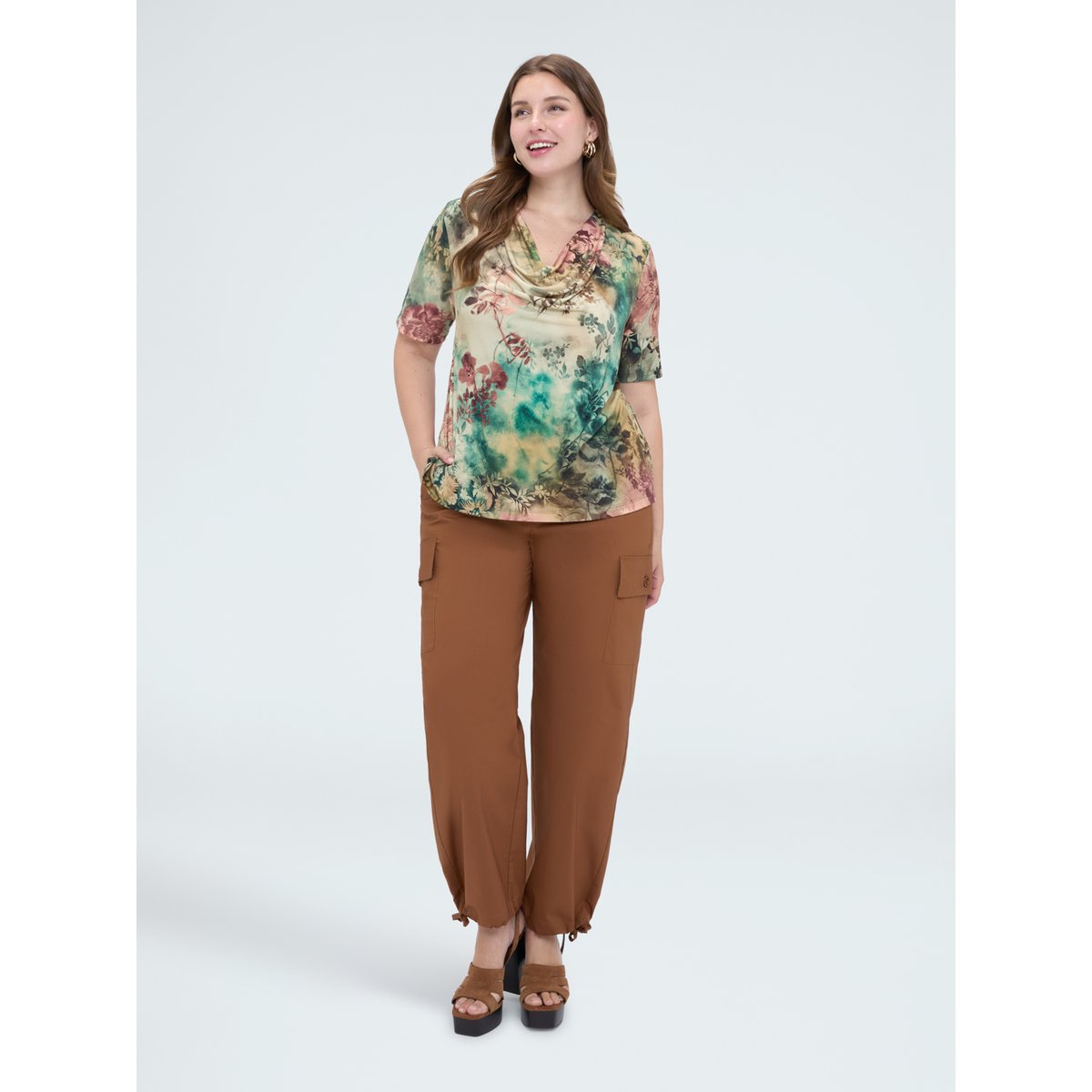 T-shirt avec imprimé et encolure souple vert, FIORELLA RUBINO