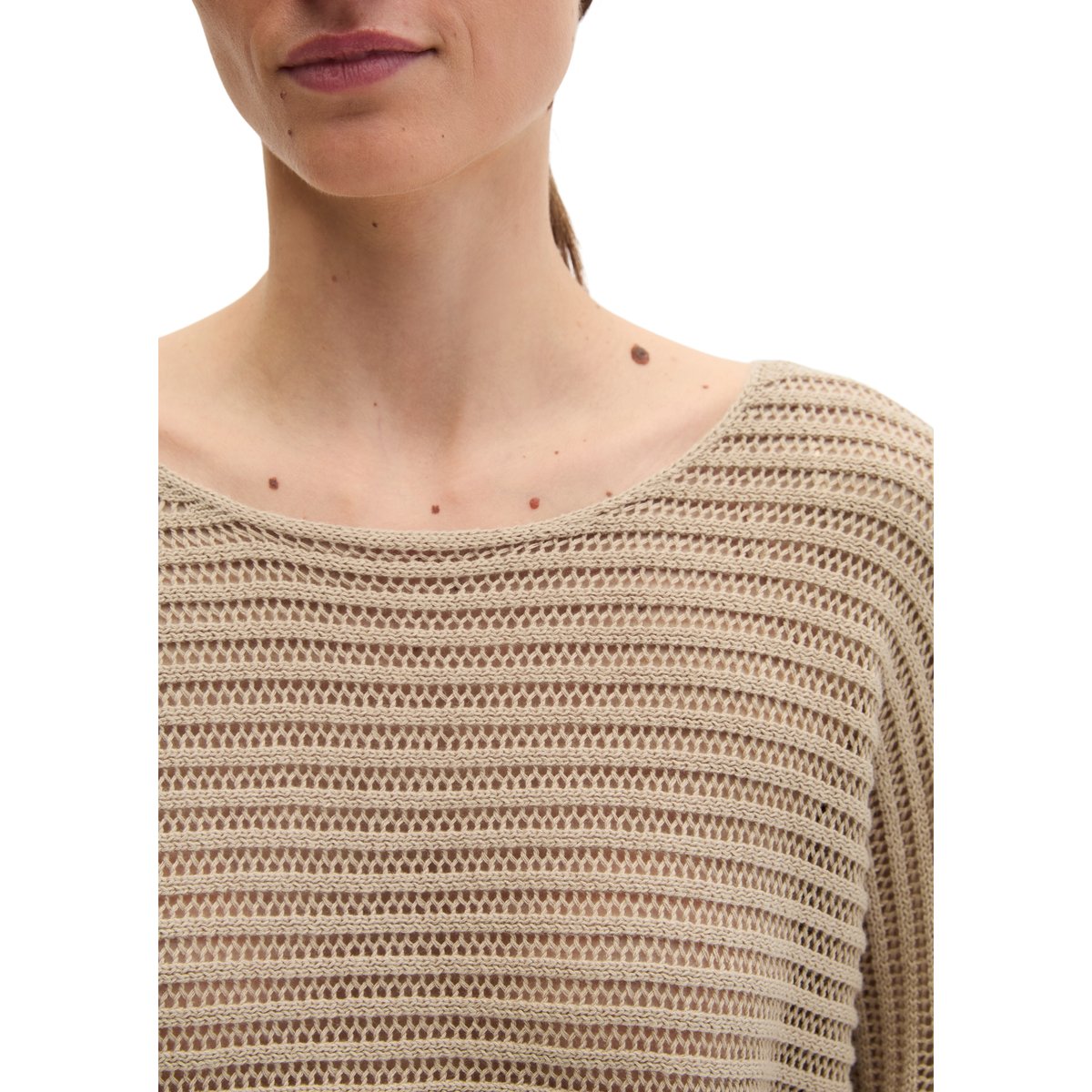 Pull ajouré relaxed en mélange de coton et de lin bio beige, MARC O'POLO