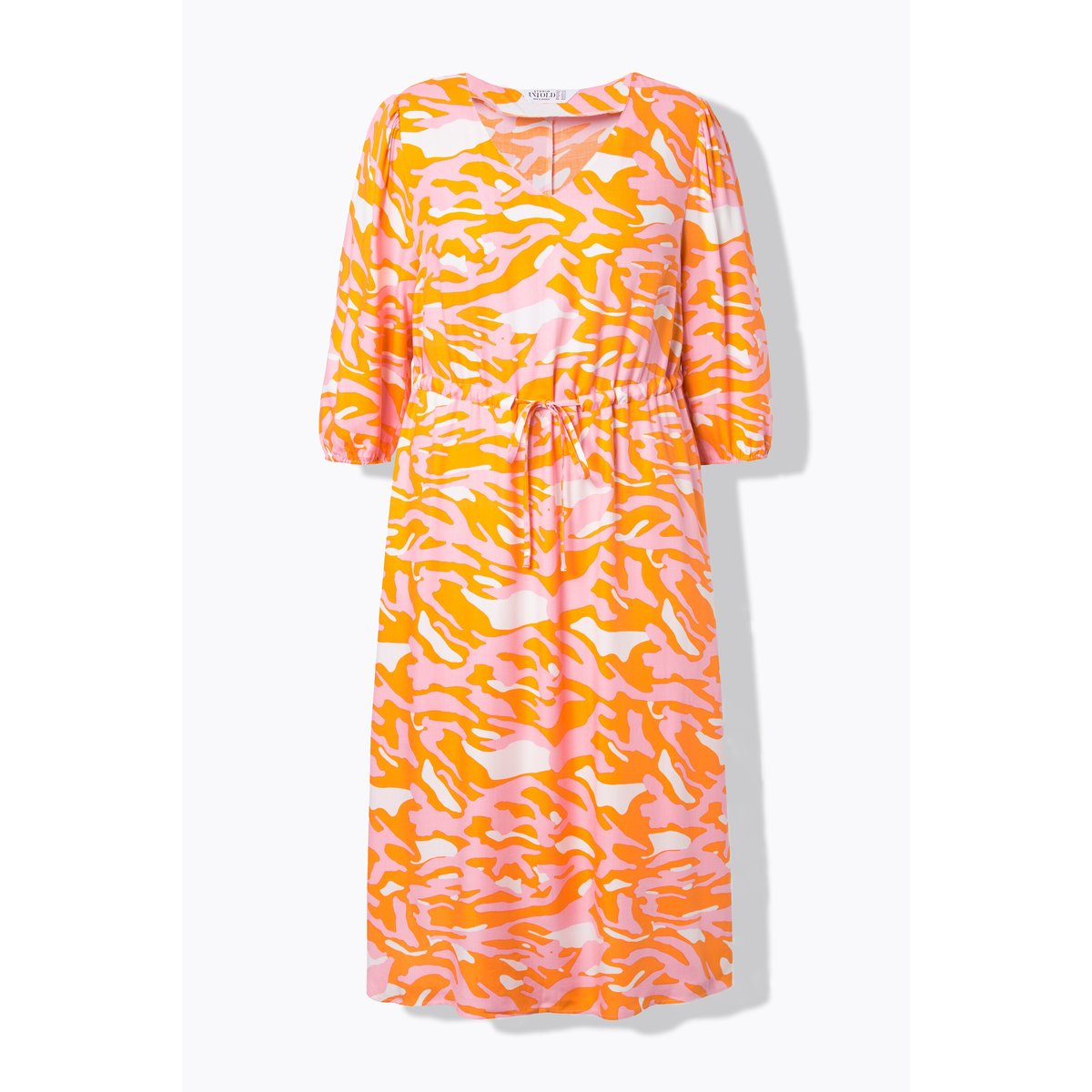Robe midi manches 3/4, imprimé zébré coloré citrouille, STUDIO UNTOLD
