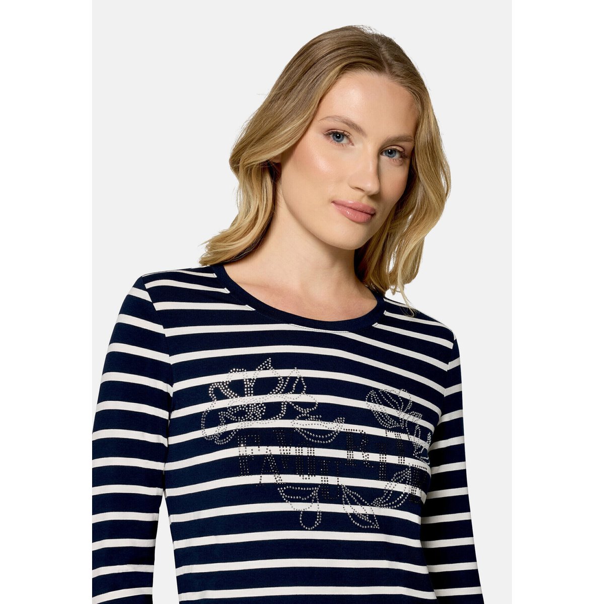 T-shirt à rainures à pierres fantaisie bleu/blanc, BETTY BARCLAY