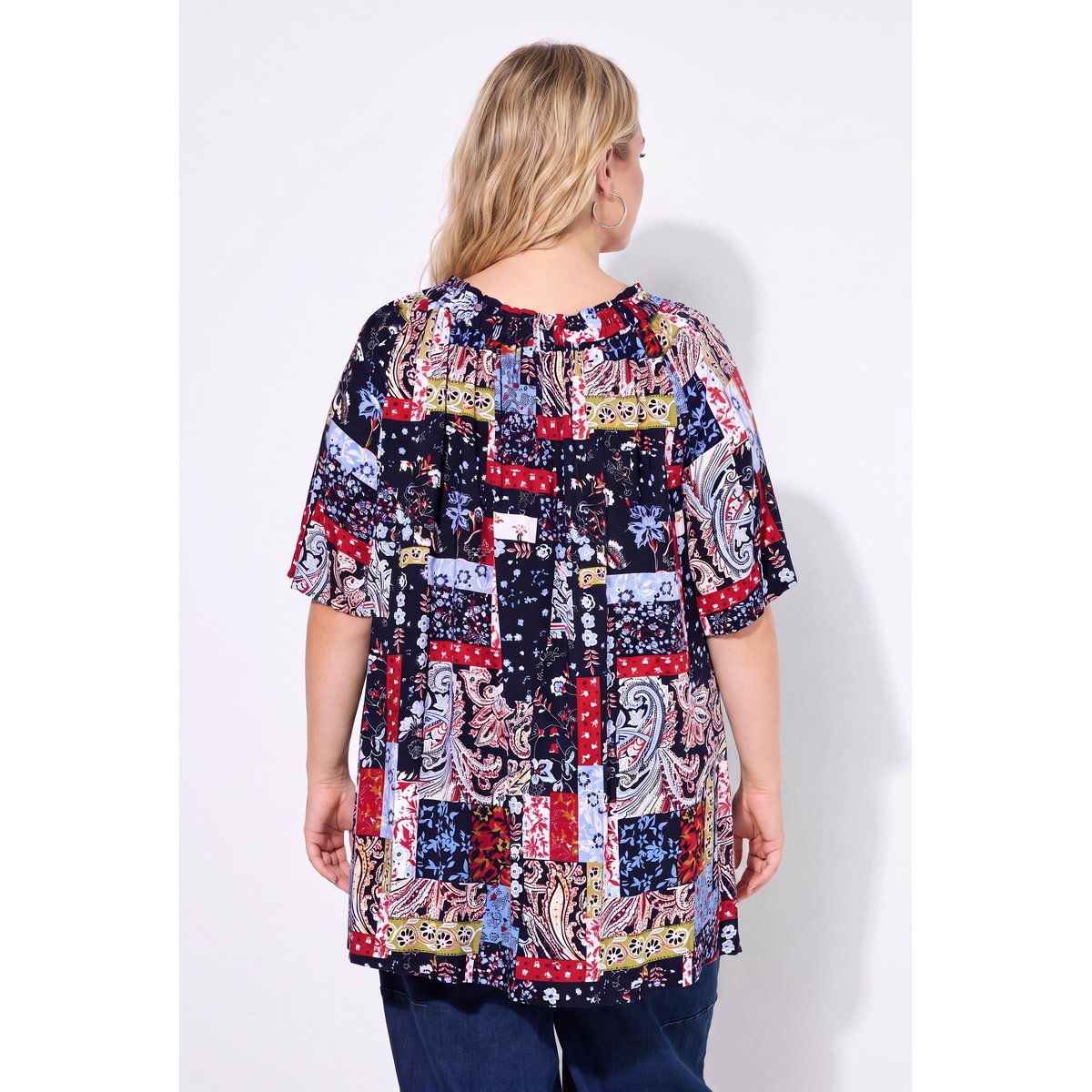 Blouse smockée, coupe trapèze marine, ULLA POPKEN