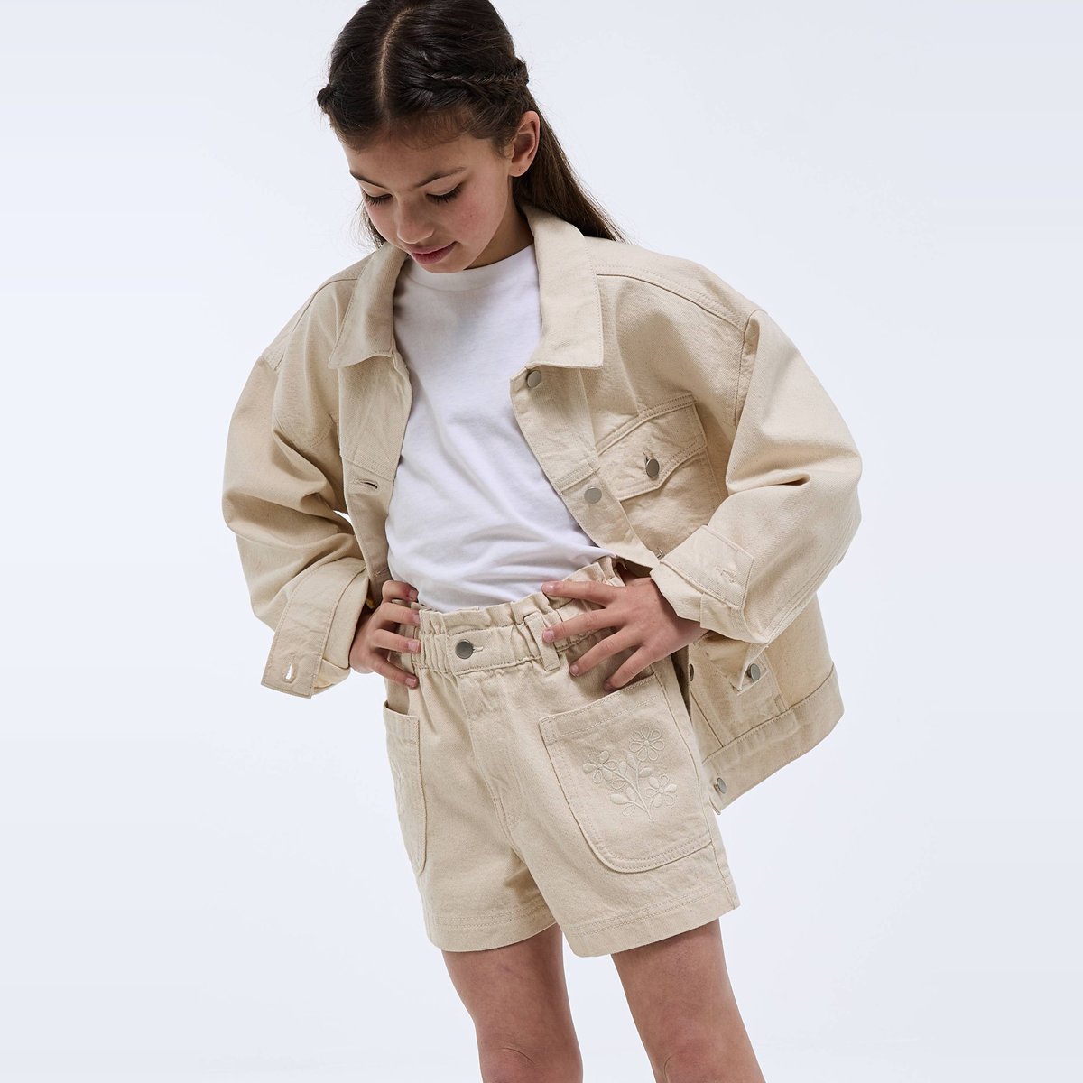 Short poches brodées naturel, MONOPRIX