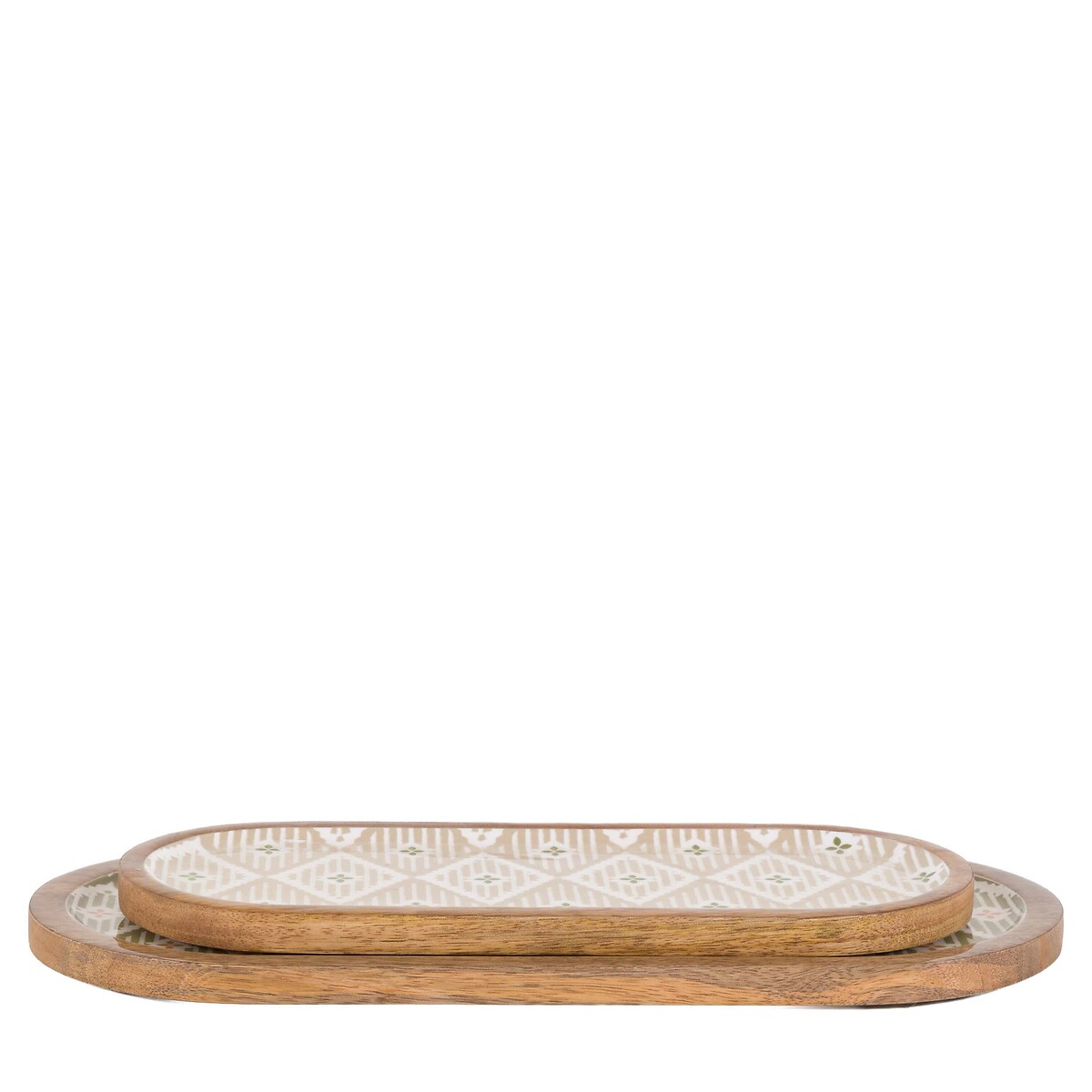 Set of 2 Patterned Wooden Serving Trays natural, ÉDITÉ