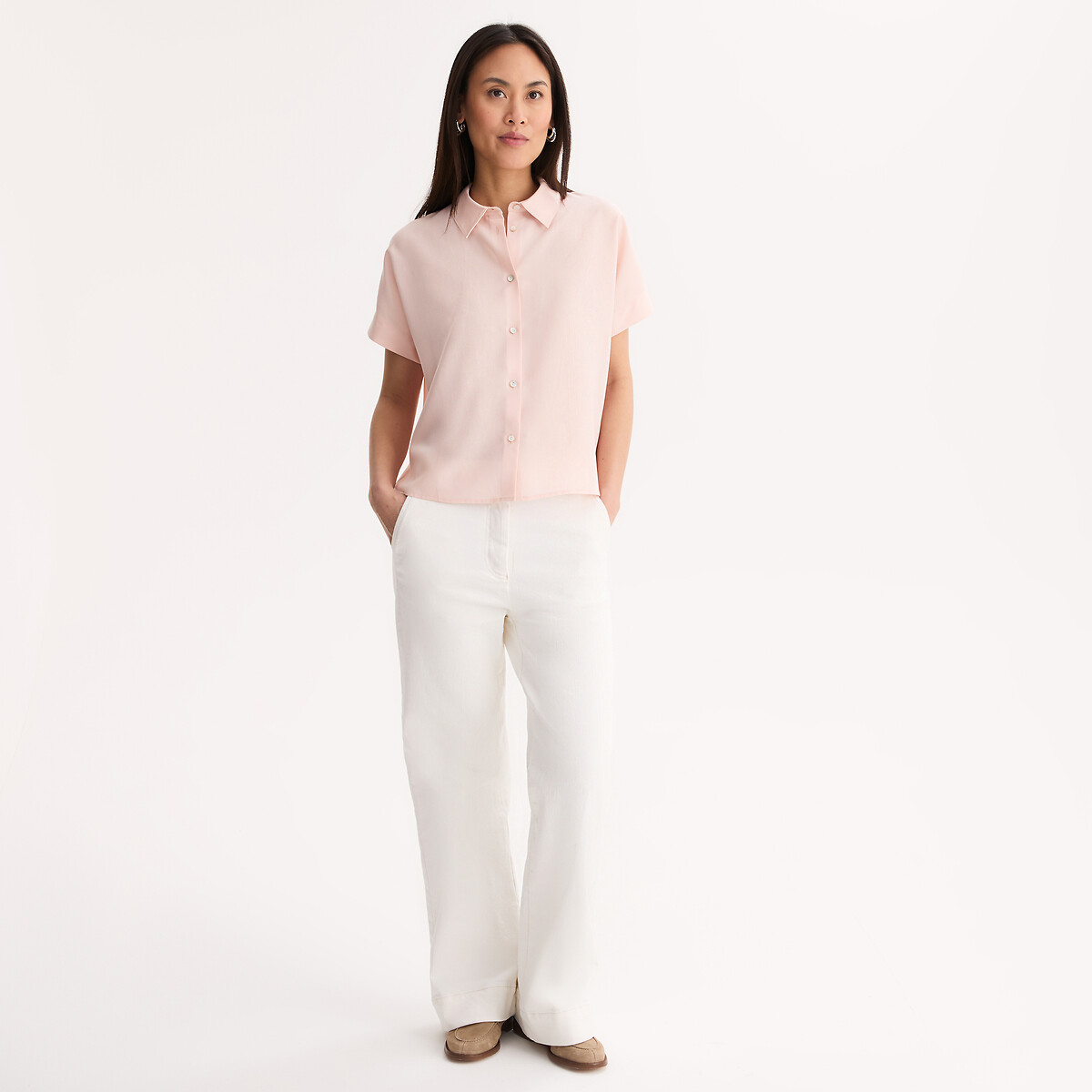 Chemise manches courtes en lyocell rose, ANNE WEYBURN