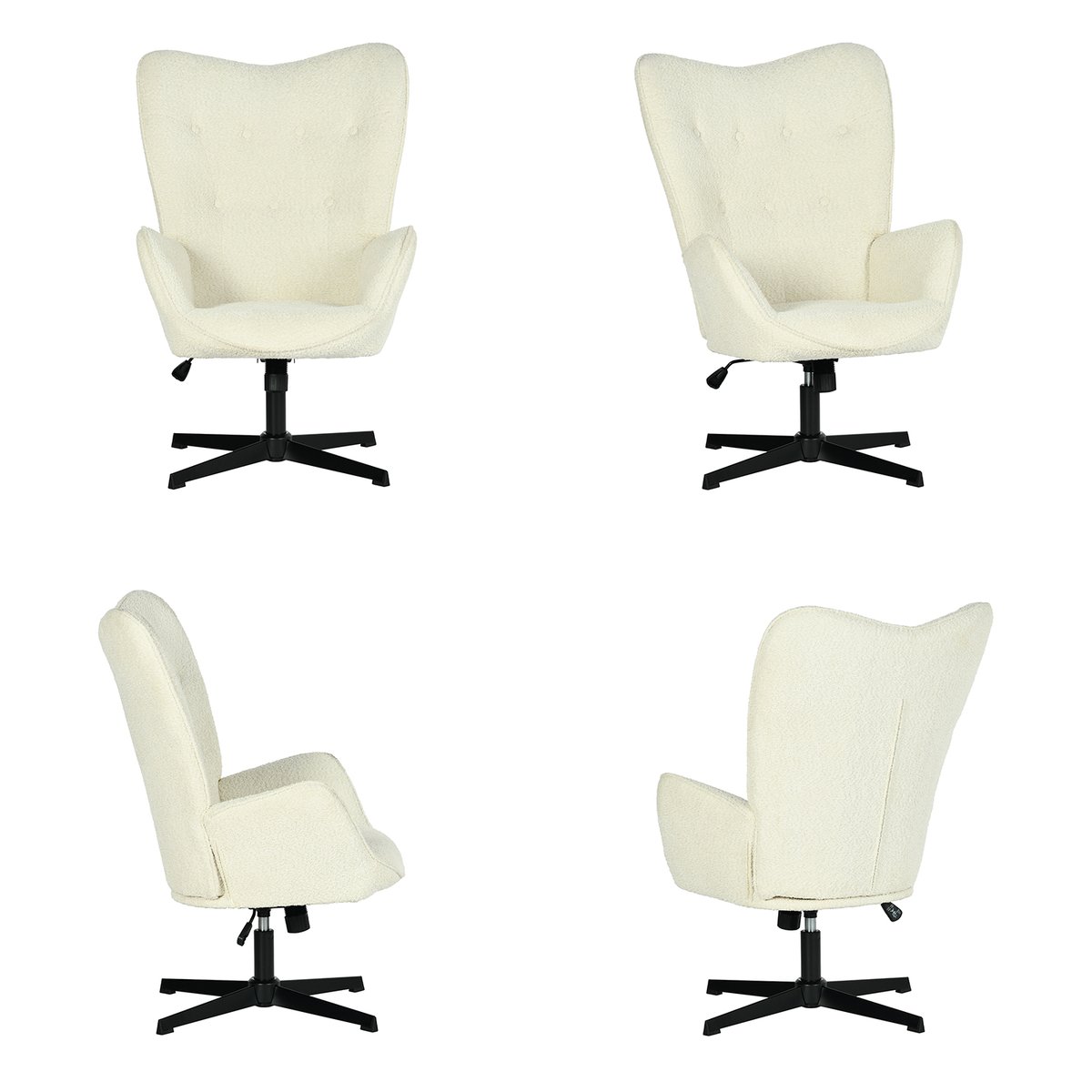 Chaise de bureau rotatif réglable en hauteur en bouclette, FUCHSO beige, MEUBLES COSY