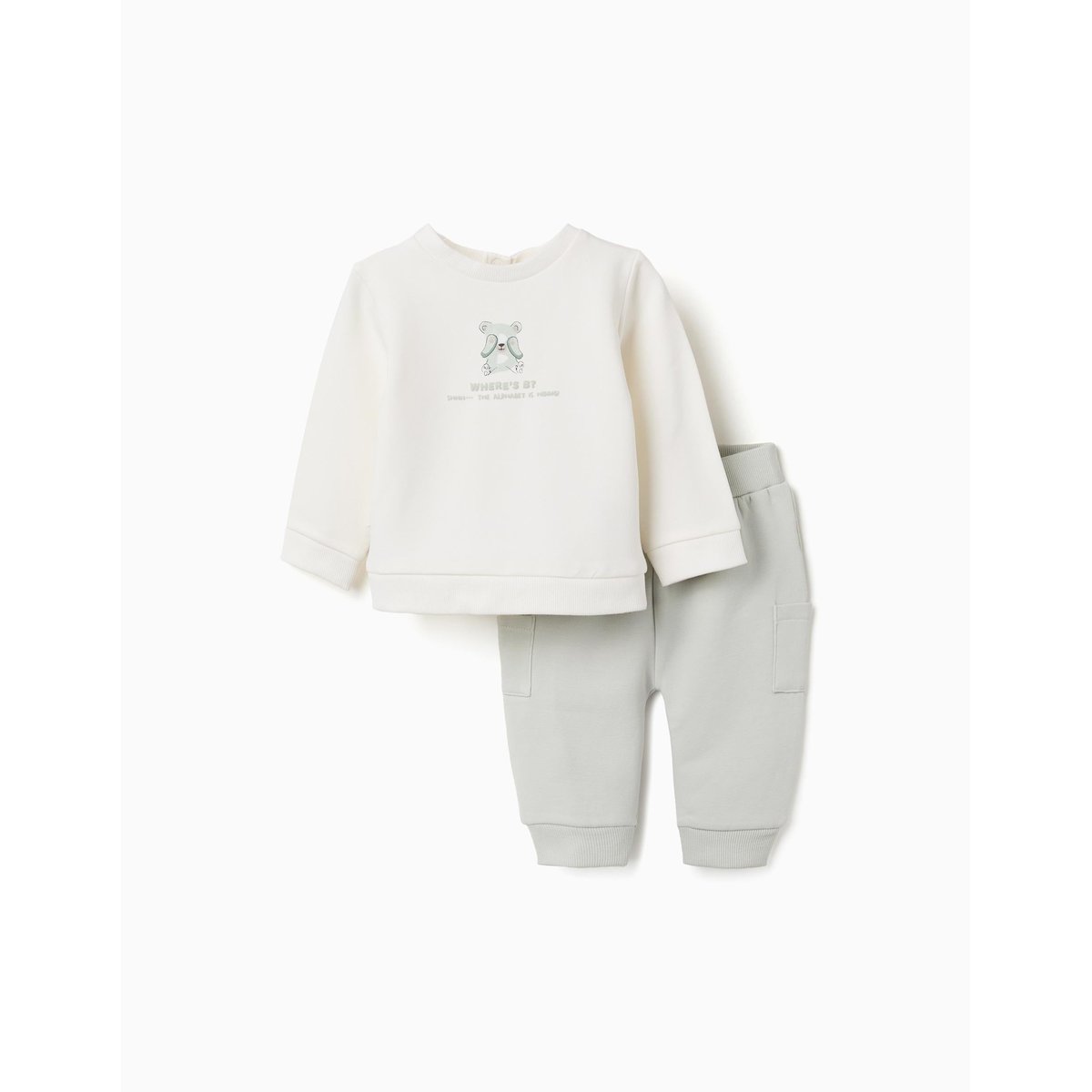 Ensemble de jogging en coton peigné avec imprimé en relief vert clair, ZIPPY