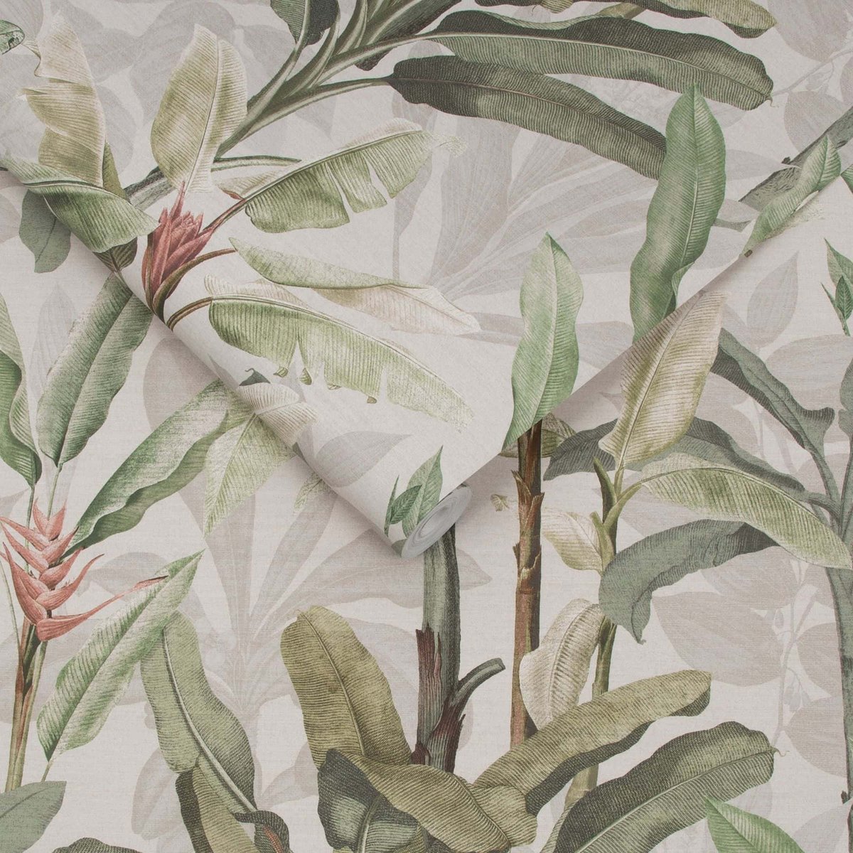 Papier peint Borneo Powder vert, gris, beige, GRAHAM ET BROWN