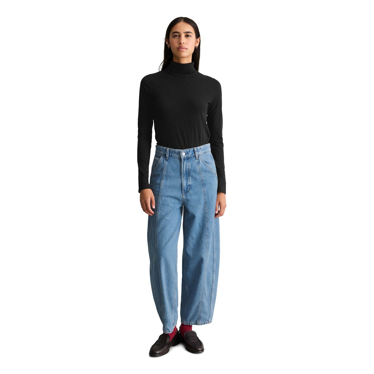 T-shirt à col roulé à manches longues, coupe ajustée en jersey slub particulièrement doux noir, MARC O’POLO DENIM