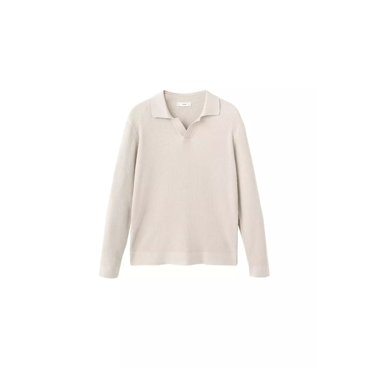 Pull-over polo coton mélangé maille côtelée beige, MANGO MAN