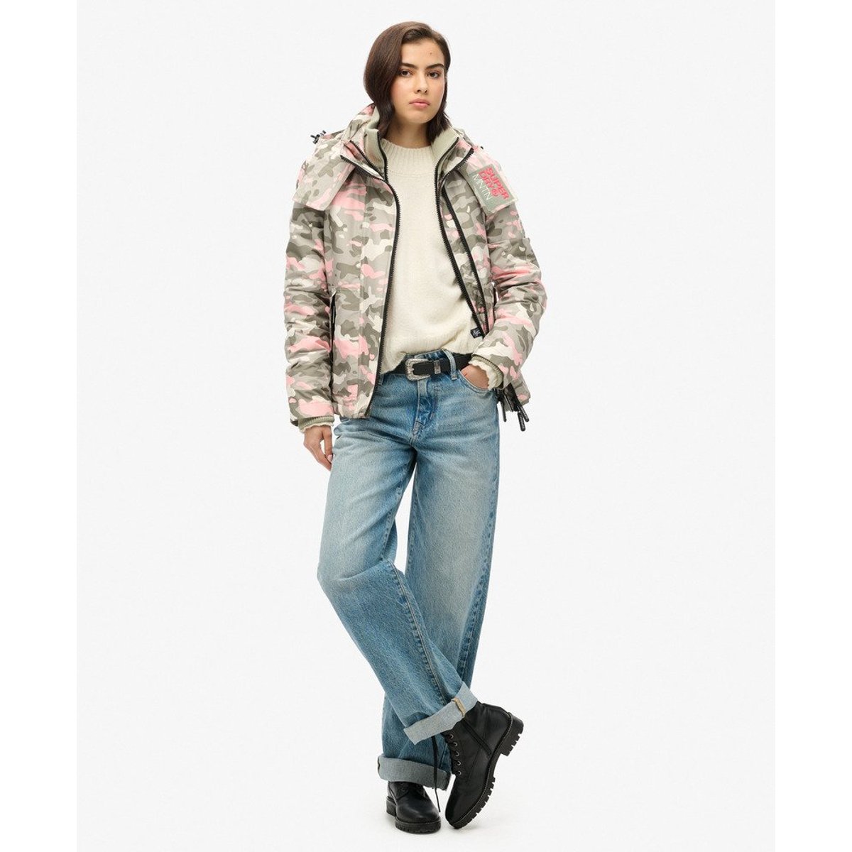 Veste à capuche Mountain Windbreaker vert algue rose camouflage, SUPERDRY