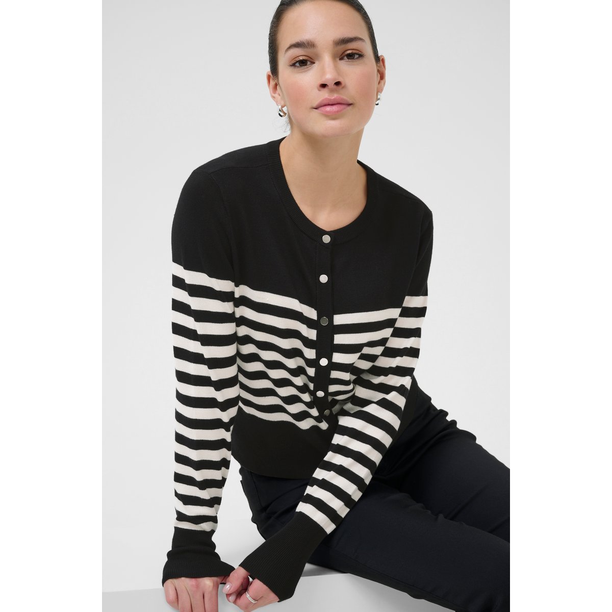 Cardigan à tricot noir blanc black/turtledove half stripe, KAFFE