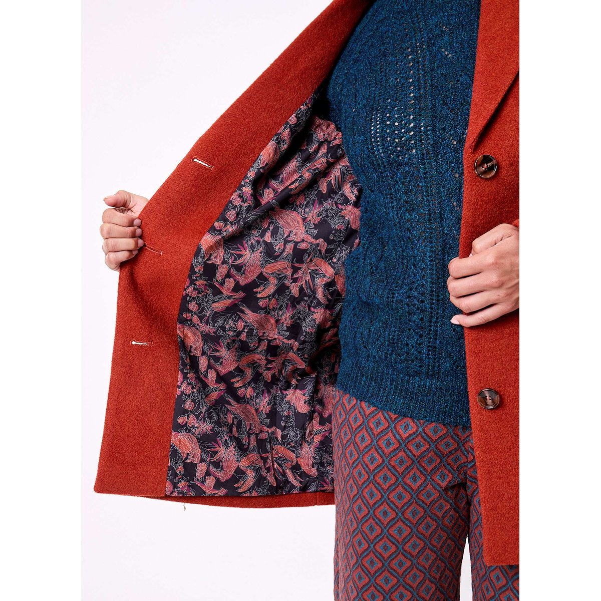Manteau droit lainage uni AUDREY orange rouille, LA FIANCÉE