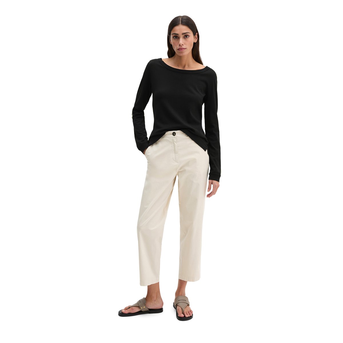 T-shirt long régulier en jersey simple de coton doux noir, MARC O'POLO